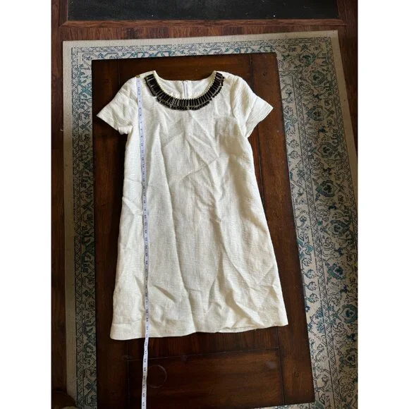 Kate Spade Gail Sheath Dress Cream Linen Blend Embellished Beads Pockets Lined 6 - Picture 6 of 14